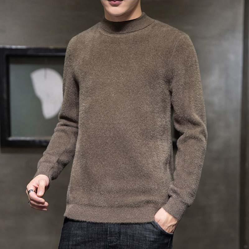 Plus Velvet Autumn and Winter New Solid Color High Collar Sweater Men's Thick Pullovers