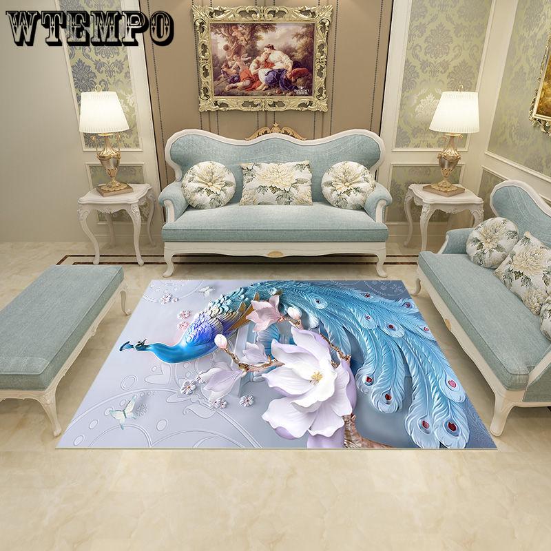 3D Peacock Carpet for Living Room Flower Printed Sofa Large Carpets Bedroom Floor Mats Area Rugs