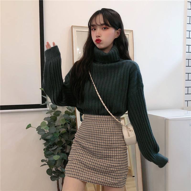 Pofulove Autumn Winter Turtleneck Thickened Warm Bat Sleeve Long Sleeve Sweater Women Bottoming Coat