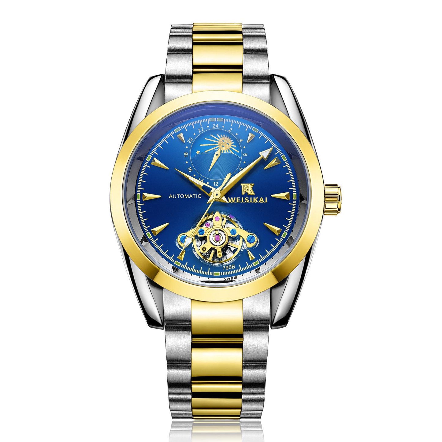 Men Wristwatch Sport Automatic Mechanical Male Clock  Luxury Steel Skeleton Waterproof Man Watch