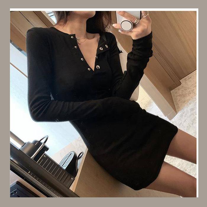 WTEMPOWomen Sexy Temptation Slim Long Sleeve Hip Dress Snap Tight Nightclub Bar