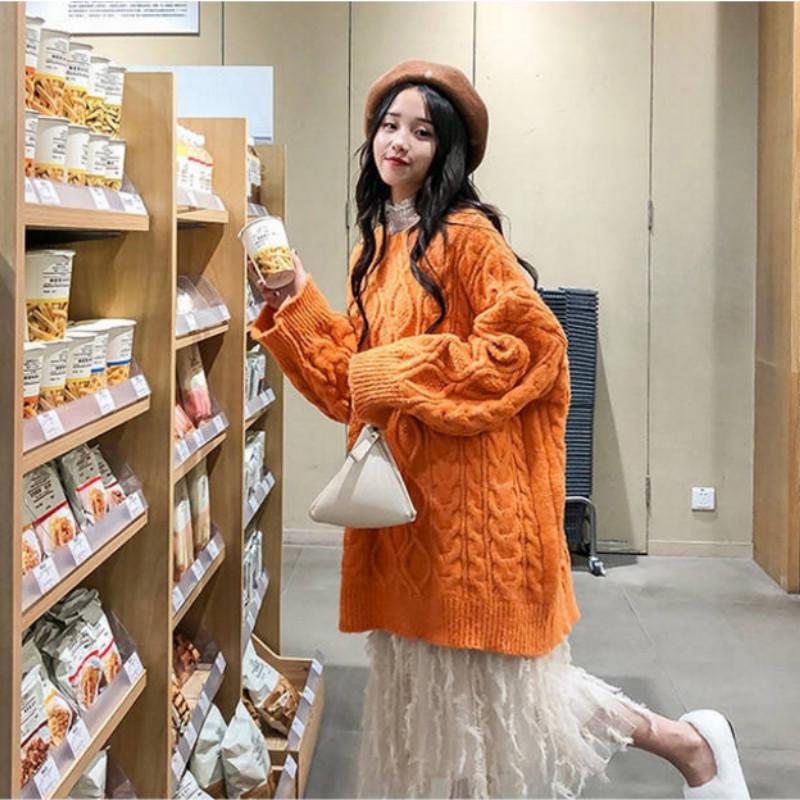 Pofulove Candy Color Cute Sweater Female Winter Fairy Harajuku Style Knitted Sweater Thicken Top