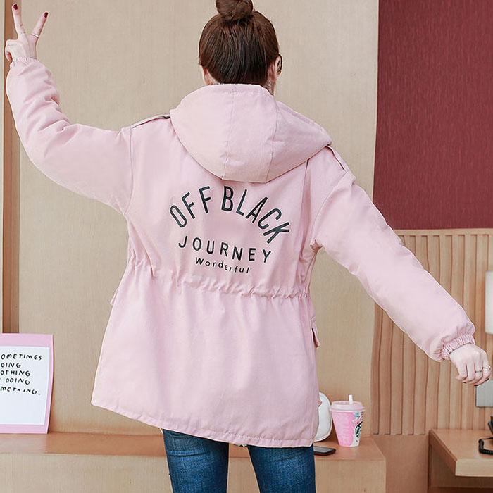 Autumn Winter Women Hooded Parka Jacket Short Thickened  Casual Loose Drawstring Windbreaker Jacket Plus Velvet Parka Coat