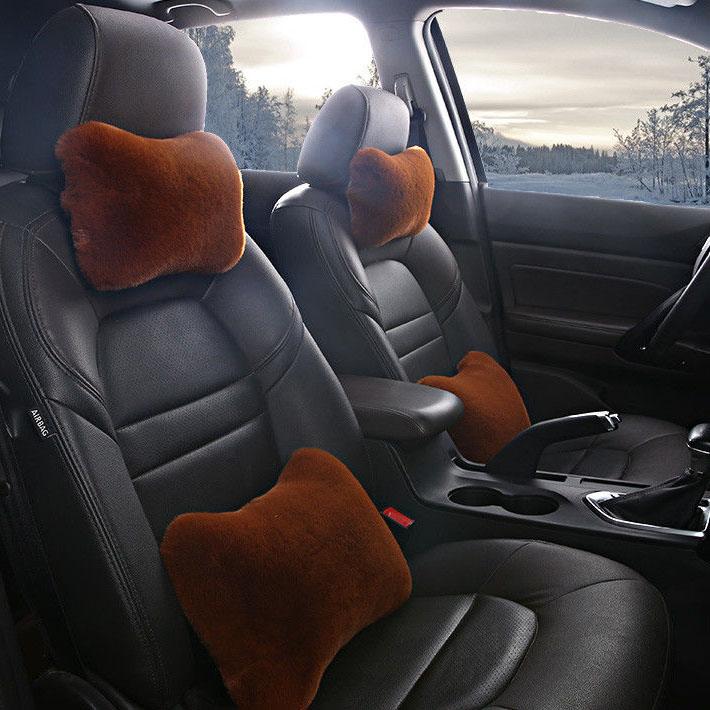 Automobile Headrest Waist Pillow Four Piece Set Plush Bone Shape Cushion Vehicle Universal Cushion Set