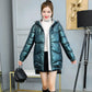Winter Fashion Trend Cotton Coat Women's Mid-length Korean Style Loose Thick Warm Bright Leather Hooded Cotton Coat
