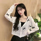 Women's Thin Coat Summer Bow Sunscreen Cardigan White Loose Coat Long-sleeved Knitted Sweater Women V Neck Button Hollow Out Tops Cute Blouse Sweater