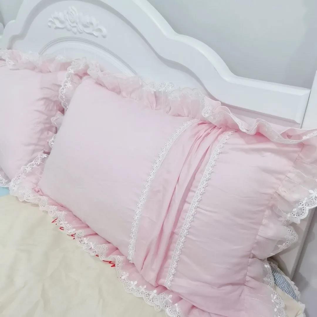 Two-pack Princess Lace Cotton Pillowcases Double Ruffle Pillowcases