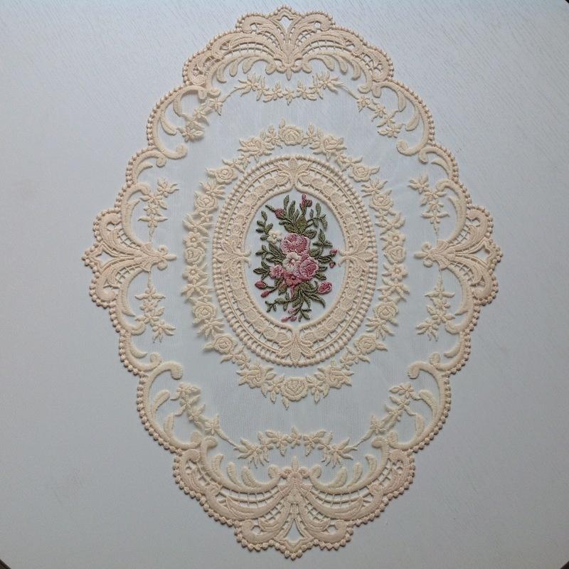 European Oval Lace Embroidered Coaster Bedroom Study Kitchen Cup Table Mat Food Fruit Plate Cover Cloth
