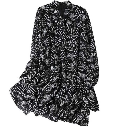 Chiffon Shirt Women's Spring Mid-length Large Size Loose Zebra Print Top