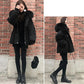 Women's Solid Color Hooded Down Jacket Regular Korean Loose Thick Coat Warm Cotton Coat Large Leather Collar Winter Coat Quilted Coat