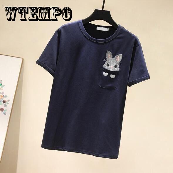 Summer Animals and Flowers Embroidered College  Loose  Short Sleeve Female T-shirts