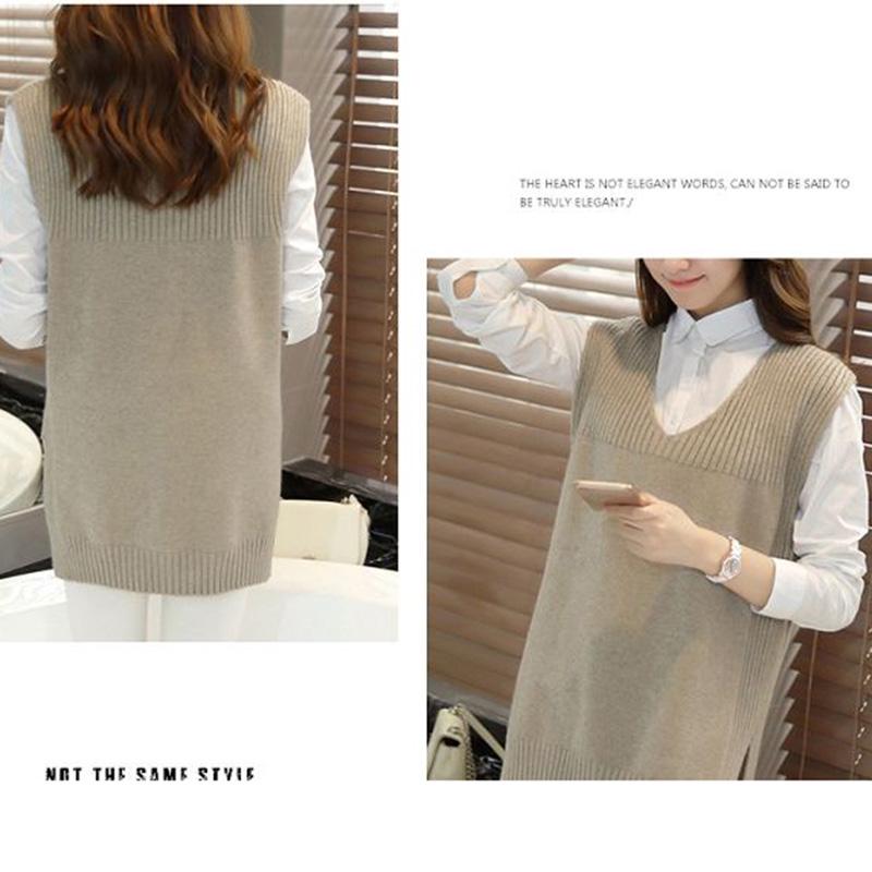 Autumn and Winter Solid Color V-neck Sweater Slim Fit Plus Size Jacket Mid-length Vest Women