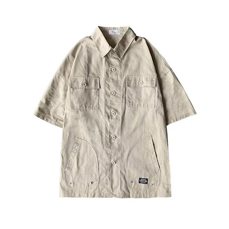Military Style Workwear Shirt Men's Summer Multi-pocket Ins Short-sleeved Shirt Loose and Handsome Men's Cardigan Short-sleeved Shirt