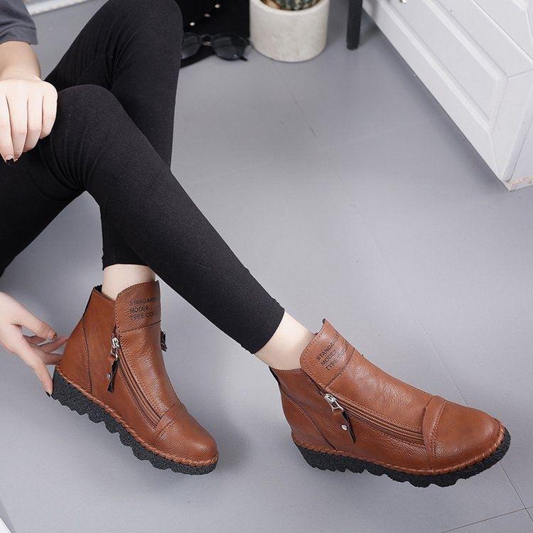 Autumn and Winter Plus Velvet Ankle Boots British Women's Leather Shoes Women's Shoes Cotton Boots
