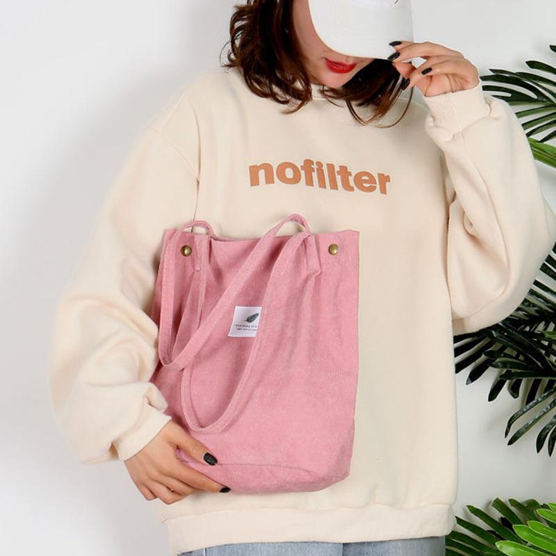 Bags Women  Corduroy Shoulder Bag Reusable Shopping Bags Casual Tote Female Handbag