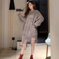 Beads Tassel Knitwear Women Loose Bling Silk Crew Neck Irregular Hem Pullover Sweater Dress
