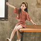 Girls' Summer Suits Leopard Print Middle and Large Children's Clothes T-shirts, Shorts Cotton Two-piece Student Suits