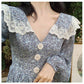 Summer Women Dress for Ladies Long Sleeve Vintage Chiffon Shirt Dress Casual Floral Long Dress