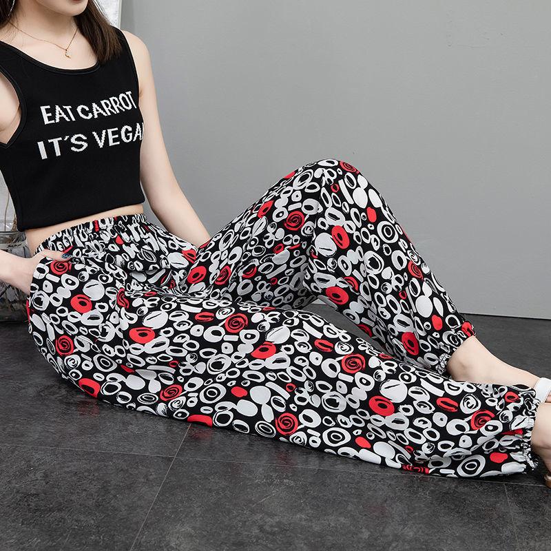 Summer Cool and Sunscreen Anti-mosquito Cotton Silk Beach Pants Cotton Silk Lantern Rayon Trousers Women Loose Harem Pants Feet Thin
