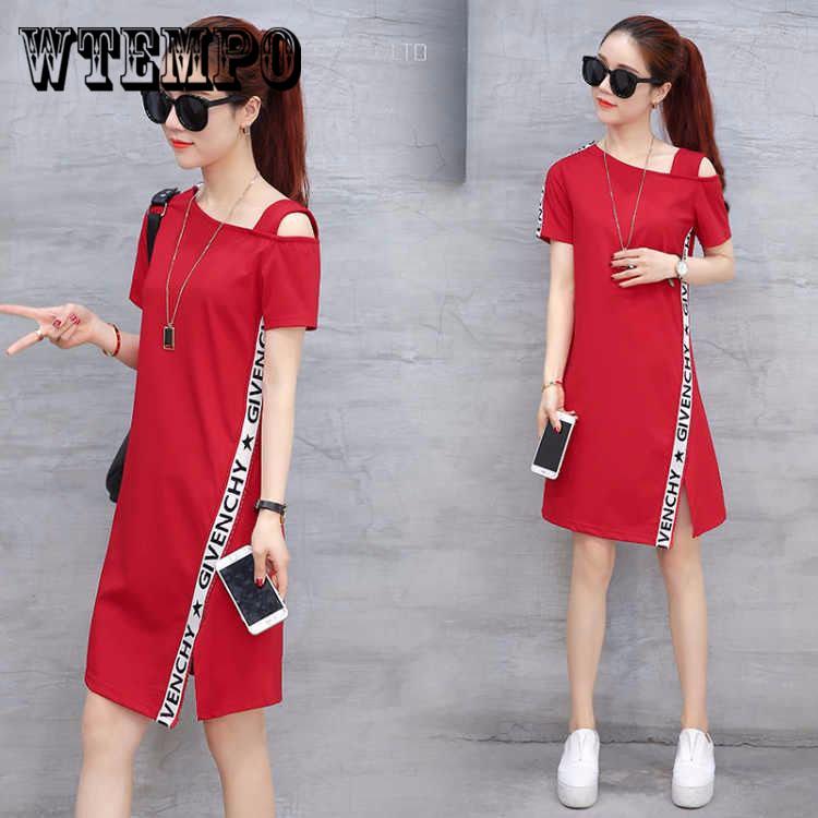 WTEMPO Casual Dress Temperament Etters Large Size Women's Dress 2019 Summer T-shirt Female