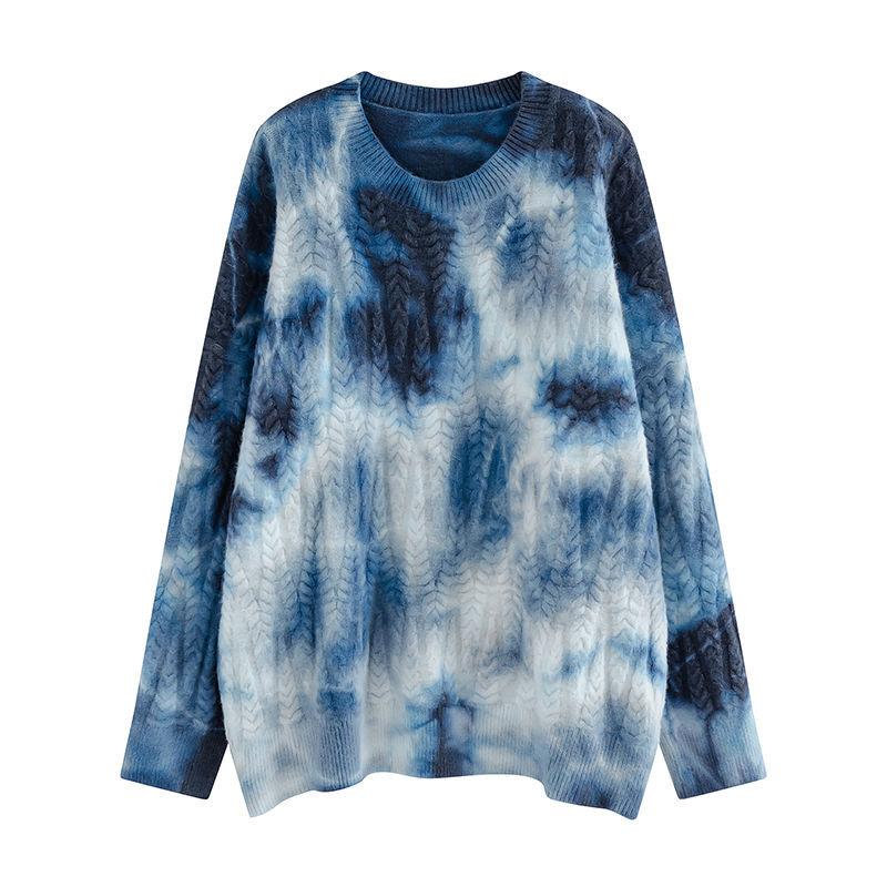 Tie-dye Sweater Women Autumn  Winter Wear Long-sleeved Loose Retro Twist Pullover Sweater Thick Top