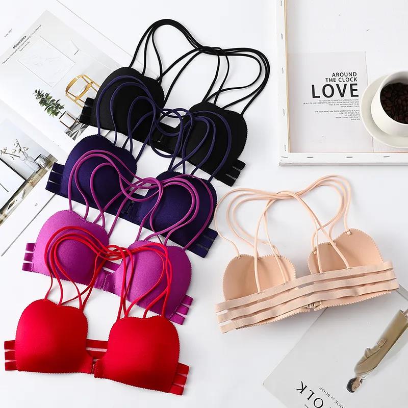 Sexy Beautiful Back Cross Sling Seamless No Steel Ring Skin-friendly Anti-sagging Gathered Backless Ladies Underwear Bra
