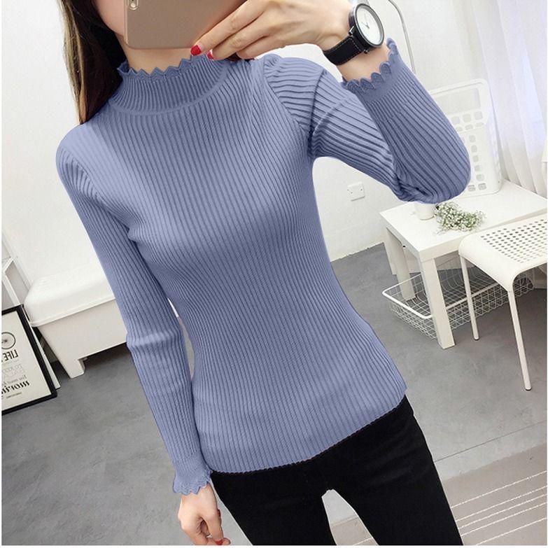 Pofulove Half Turtleneck Sweater Thickened Bottoming Shirt Women Long Sleeves Autumn Winter Sweater