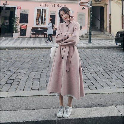 Long Sleeve Jacket Coat Outerwear Casual Wool Coat Women Jacket Pockets Cardigan Motorcycle Coat