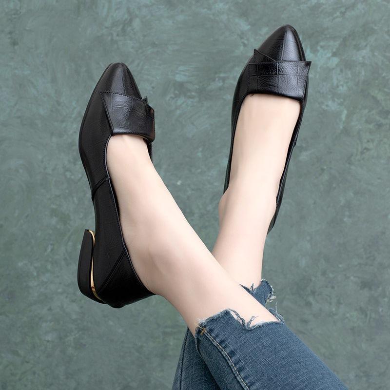 Women Shoes PU Leather Midi Pumps Square Heels Black Red Heel Party Wedding Fashion Pointed Toe Ladies Wedges Heels