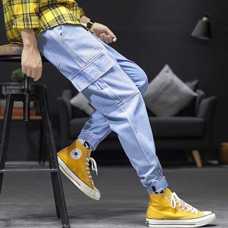 Men's Jeans Student Loose Trend Casual Small Feet Cropped Trousers Spring and Autumn Harem Pants Overalls