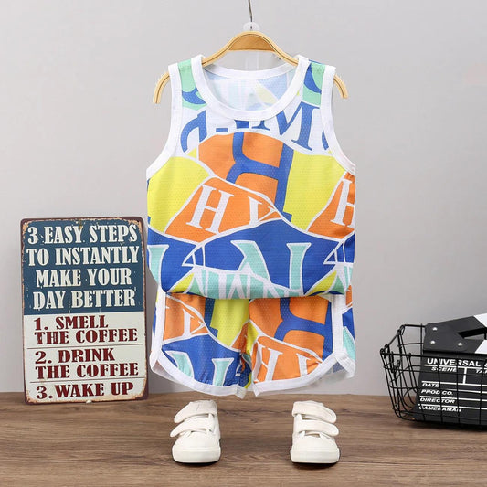 Children's Two-piece Boy Summer Vest Suit Sportswear Ice Silk Sleeveless Shorts Quick-drying Clothes Mesh Thin