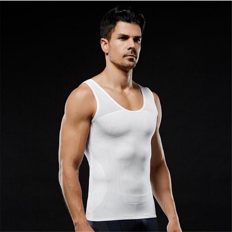 Men Tank Vest Casual High Elastic Breathable Top Simple T-shirt Vest Body Slimming Tummy Shaper