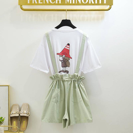 Skirt Suit Women Printed T-shirt Strap Skirt Two-piece Loosestrap Skirt Summer T-shirt Set