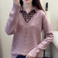 Autumn/Winter Korean Patchwork Pullover Loose Lapel Sweater Female Fake Two Piece Pullover Knitted Sweater Top