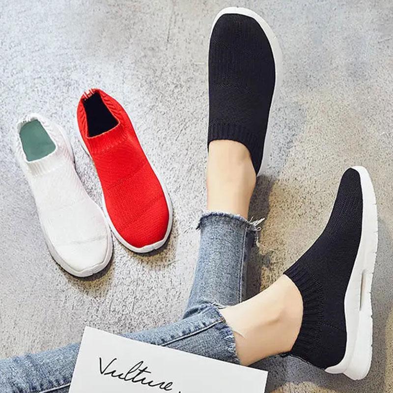 A Pedal Casual Women's Shoes Lazy Shoes Flying Woven Socks Shoes, Breathable Sneakers Women's Mother Shoes Breathable Net Shoes Coconut Shoes