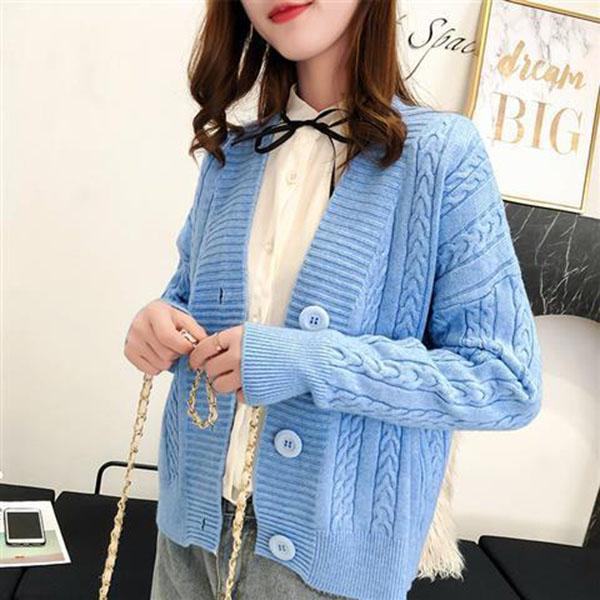 Spring and Autumn Knitted Cardigan Sweater College Style Short Loose Top Fashion Simple Female Jacket