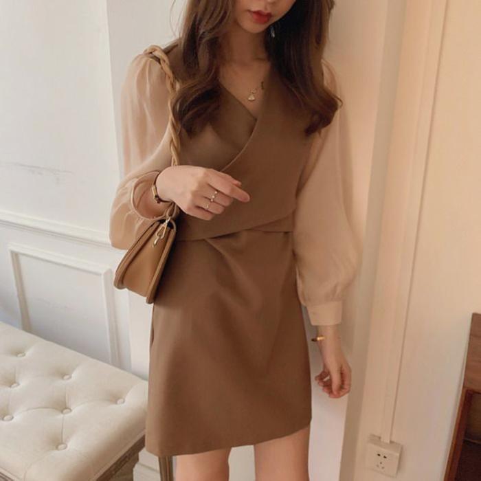 Chiffon Dress Women's Summer Dress long Sleeve Knee-length Daily Wear Office Dating Party