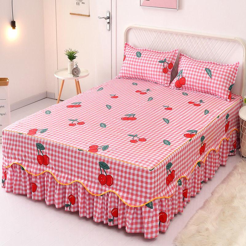 Non-slip Bedspread Bed Skirt Three-piece Bed Skirt Pillowcase Simmons Protective Cover Home Bedding Sweet Girly Style