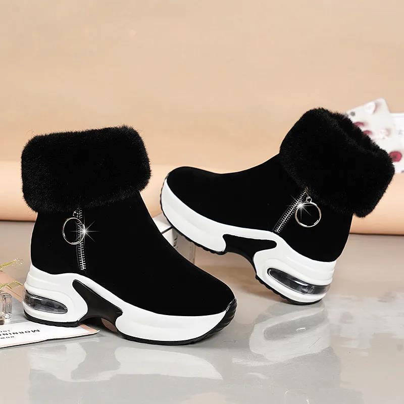 Women's Winter Plush Thick Bottom Short Boots Large Size Rabbit Hair Snow Boots Female Winter Warm Cotton Boots