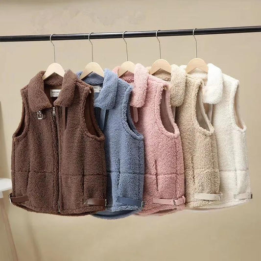 Lamb Plush Waistcoat Ladies Short Outer Wear Short Autumn and Winter New Loose High-end Waistcoat All-match Short Jacket