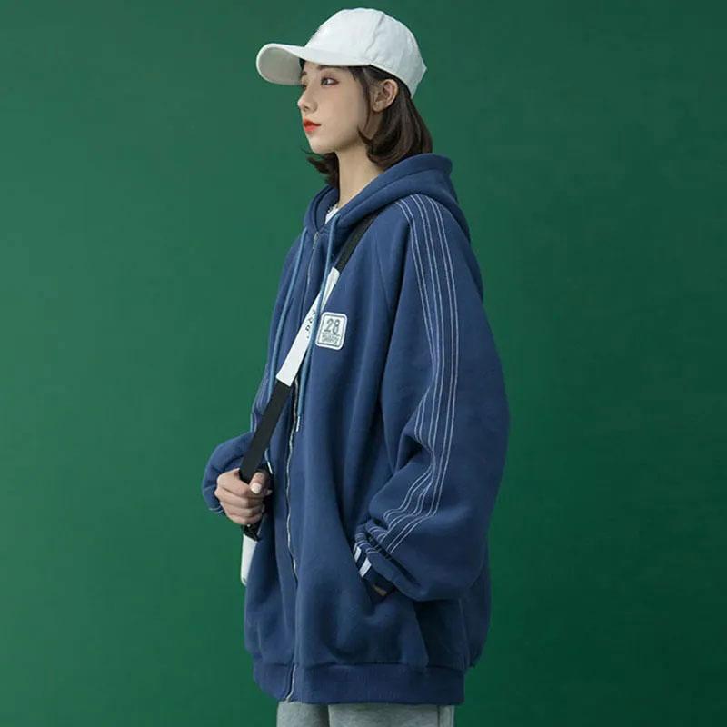 Autumn and Winter Coat Women's Preppy Style Hooded Zipper Cardigan Sweater Ins All-match Korean Jacket Ladies Loose Casual Coat