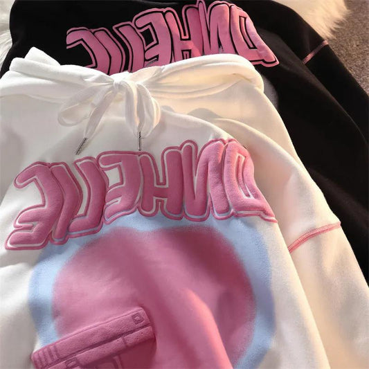 Hoodies Sweatshirt Women Black White Fleece Warm Autumn Winter Pullovers Oversized Fashion Tracksuit Streetwear Hip Hop Harajuku Top Clothes Lady