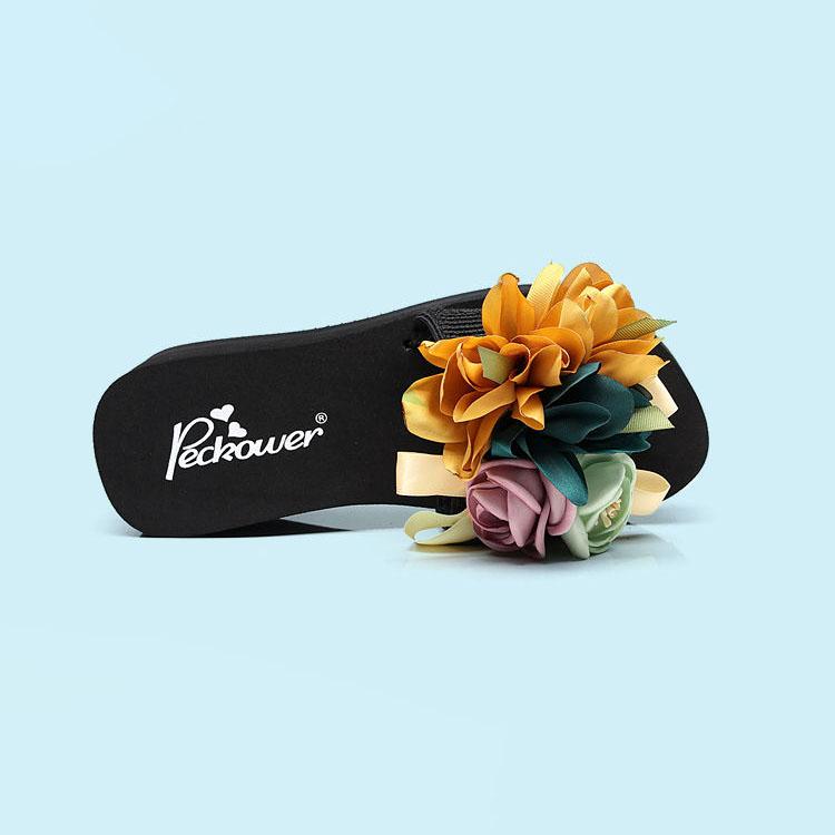 Women's Non-slip Slippers Resort Beach Slippers Large Size All-match Thick Heel Soft Bottom Flowers Casual Slippers