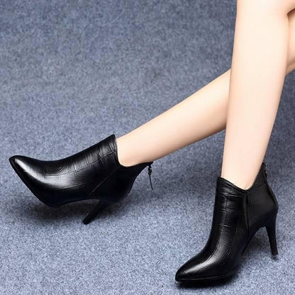 High Heels Women Ankle Boots Pointed Toe Zip Footwear Leather Female Boot Shoes Woman Winter