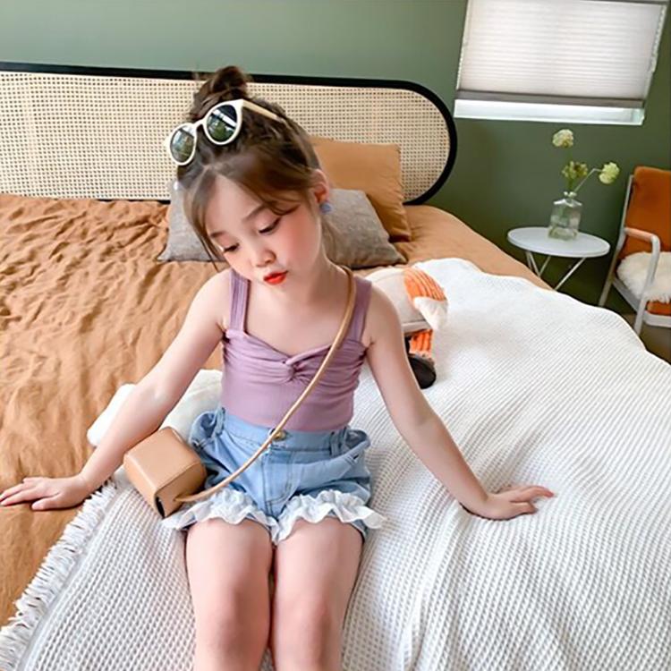 Summer Kids Cute Girls Summer Thin Camisole Tube Top Small Solid Color Halter Fine Flashing Vest