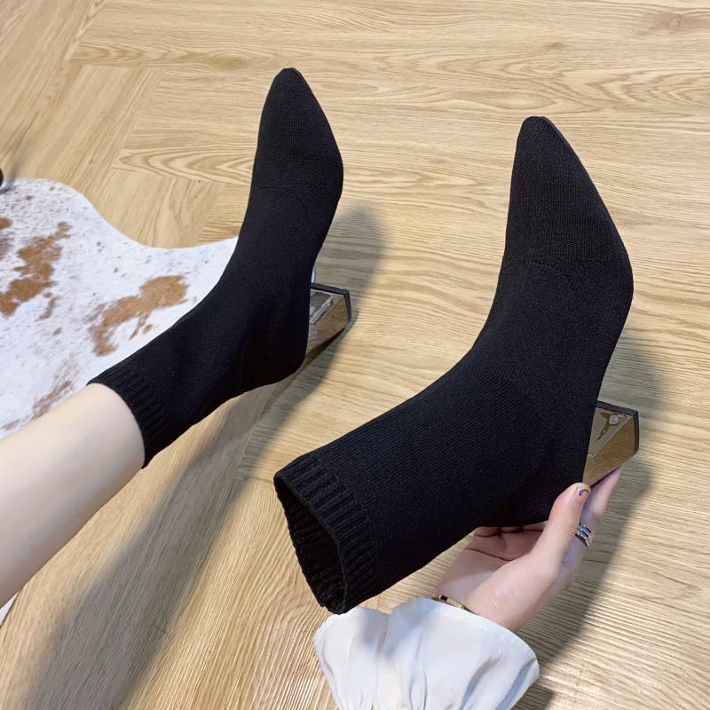 Women's Boots Winter Pointed Side Zipper Fine Heel High Heel Women's Mid Boots Plus Size Women Shoes