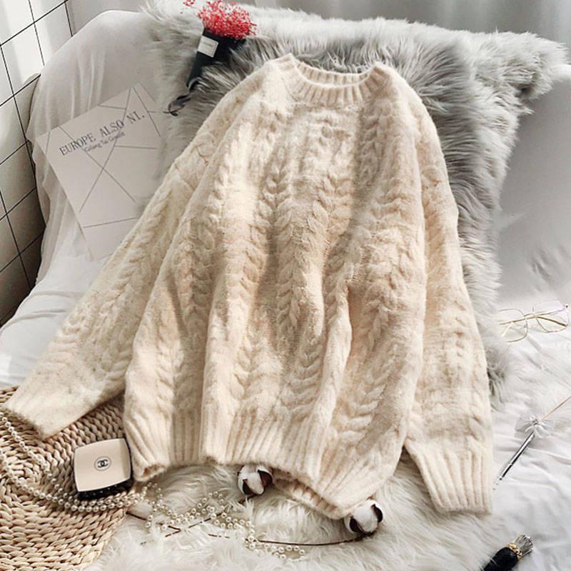 Winter thick thick sweater women's head loose twist long-sleeved shirt outside wearing a sweater