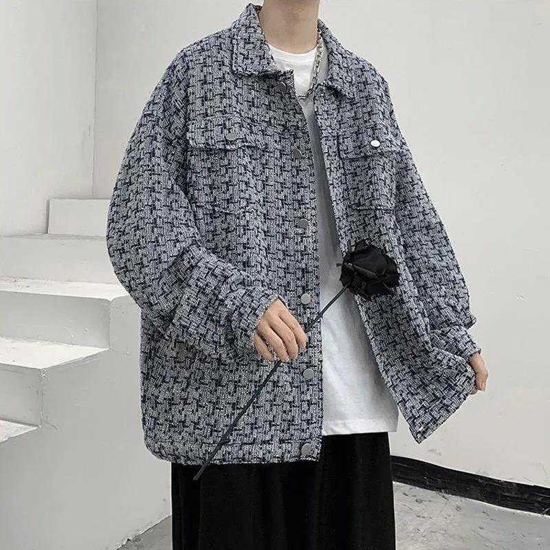 Small Fragrance Jacket Men and Women Spring and Autumn Loose American Jacket Wild Woven Plaid Top Men's Long-sleeved Warm Jacket