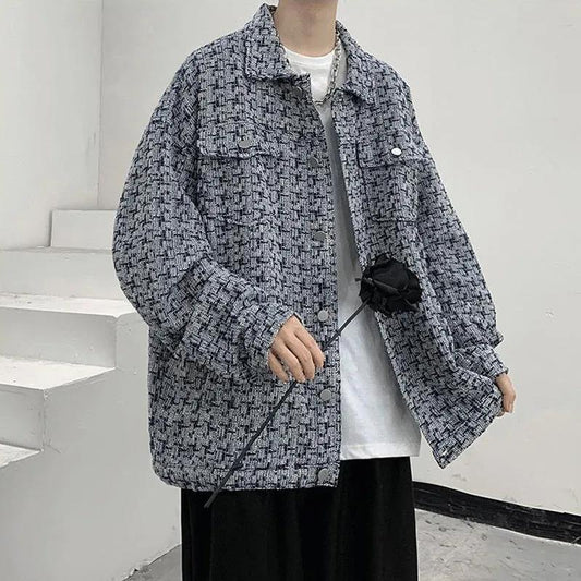 Small Fragrance Jacket Men and Women Spring and Autumn Loose American Jacket Wild Woven Plaid Top Men's Long-sleeved Warm Jacket