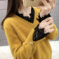 Lace Stitching V-neck Sweater Women's Loose Pullover Long Sleeved Thickening Sweater
